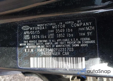 2015 Hyundai Accent Gs z USA, uszkodzony, nr VIN KMHCT5AE2FU231703